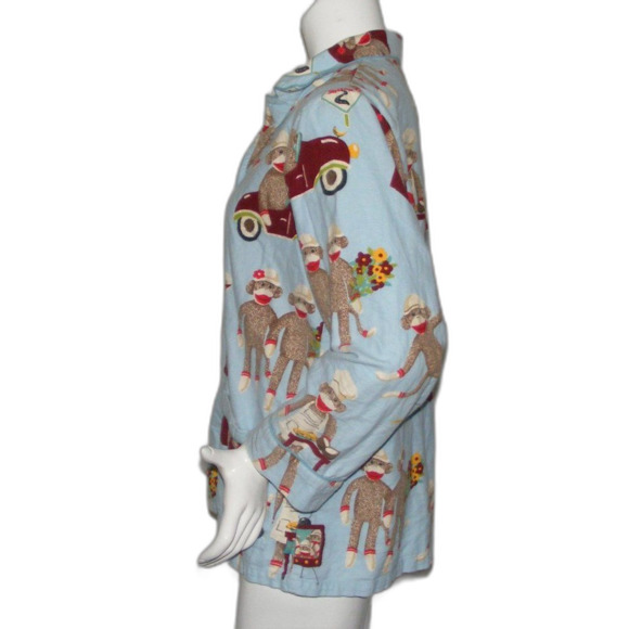 NICK & NORA Pajama Top, M, Blue, Sock Monkey Daily Tasks, Long sleeves, Fleece - Picture 6 of 8